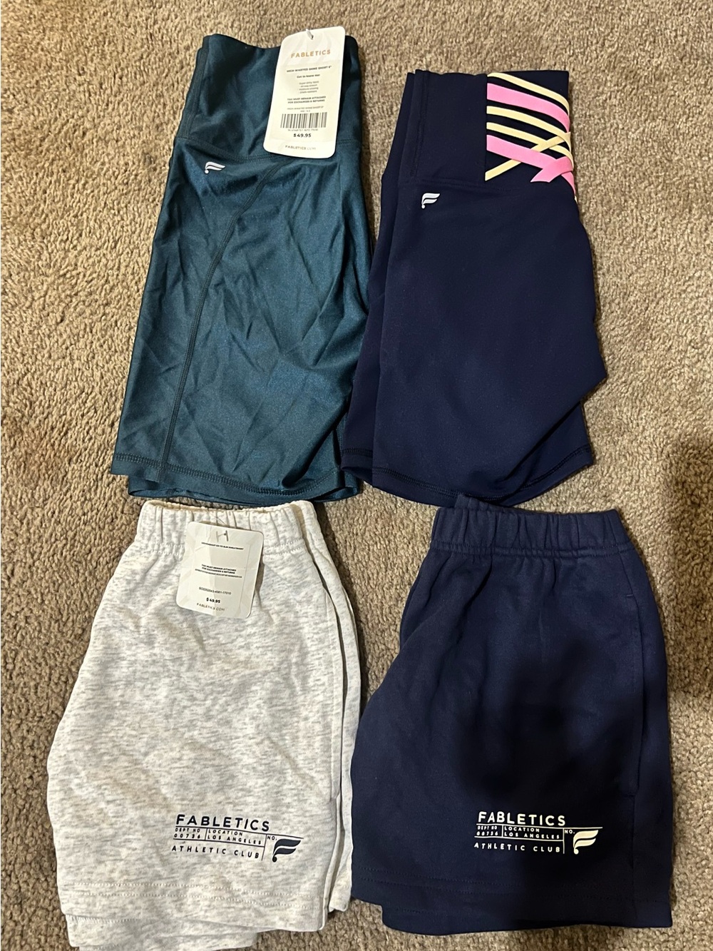 Fabletics Shorts Set XXS — Teal, Navy, Heather Gray, Navy